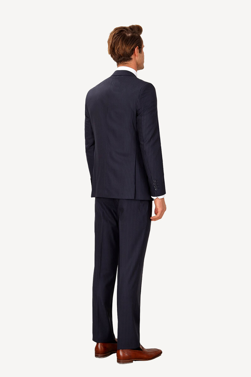 Erkek Lacivert Çift Yırtmaç Regular Fit Çizgili Takım Elbise - 5