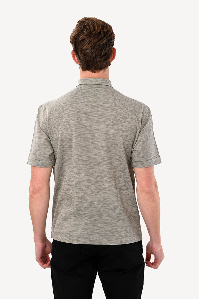 Erkek Açık Gri Polo Yaka Desenli Regular Fit Tshirt - 5