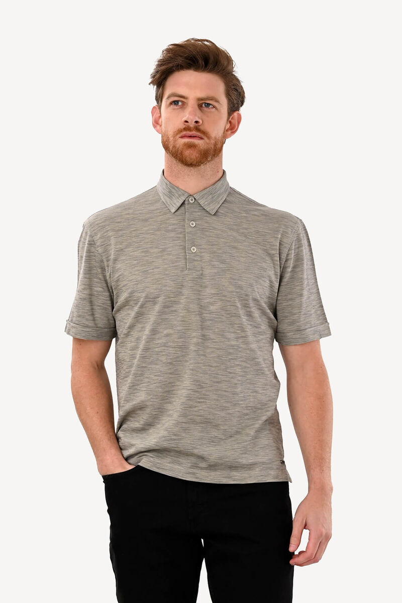 Erkek Açık Gri Polo Yaka Desenli Regular Fit Tshirt - 2