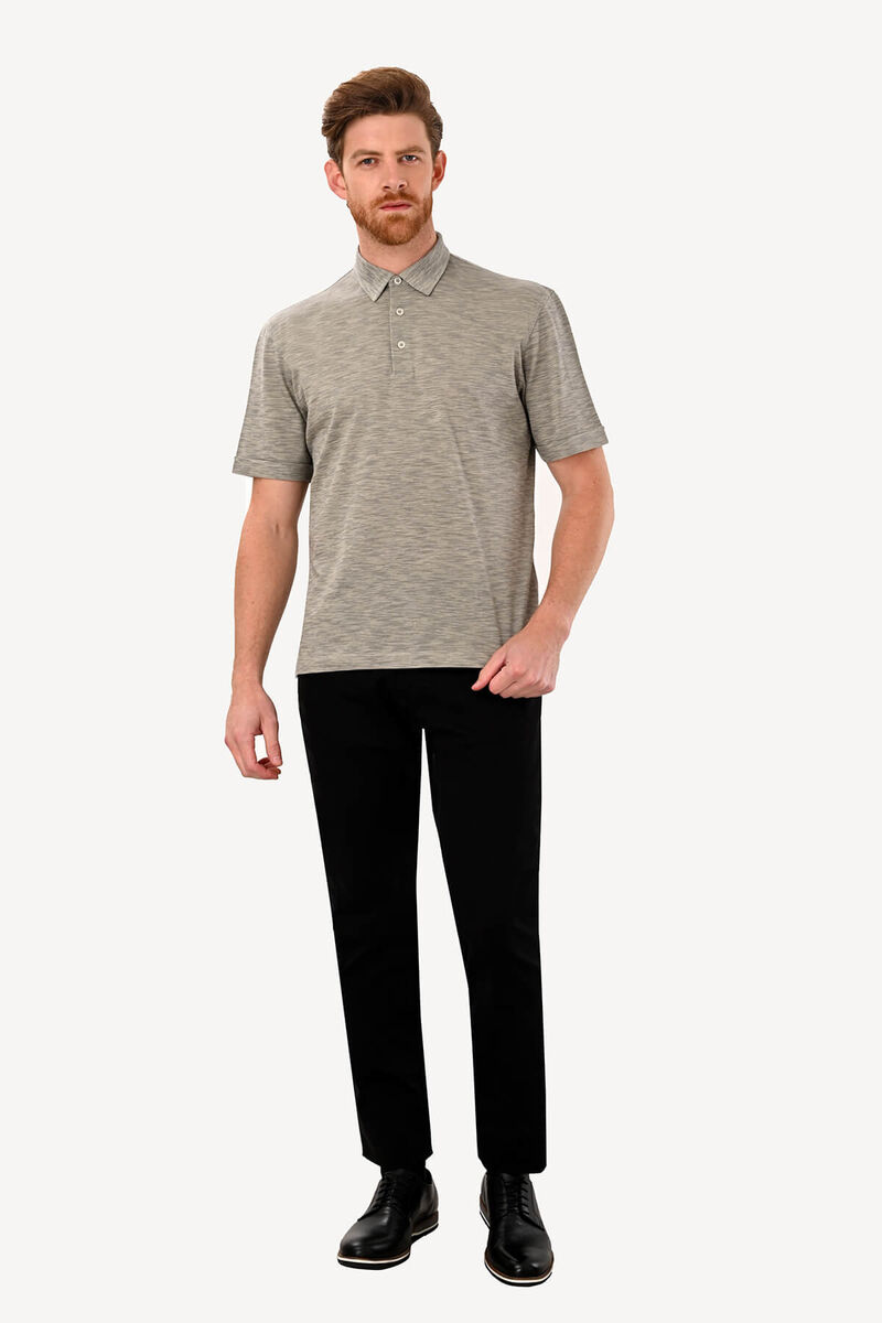 Erkek Açık Gri Polo Yaka Desenli Regular Fit Tshirt - 3