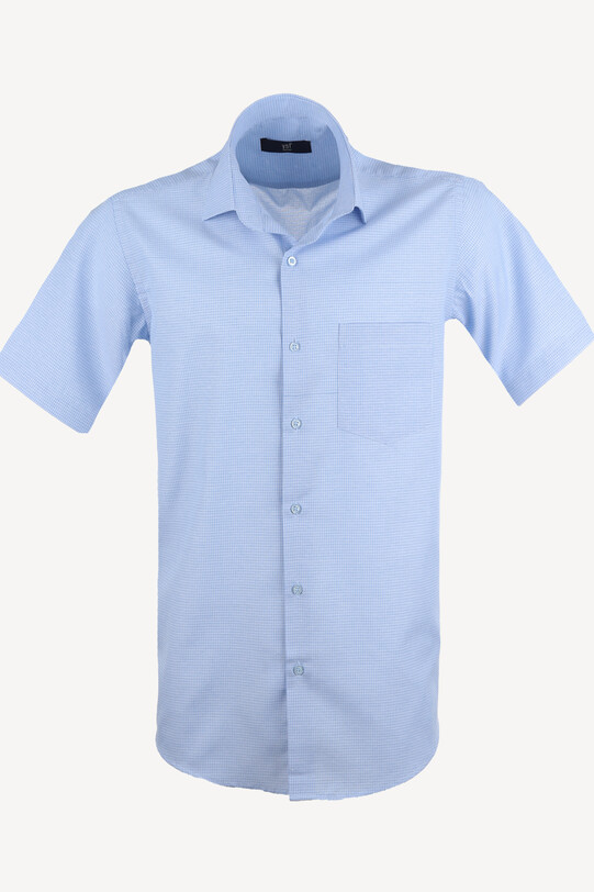 Erkek Açık Mavi Kısa Kol Klasik Desenli Gömlek