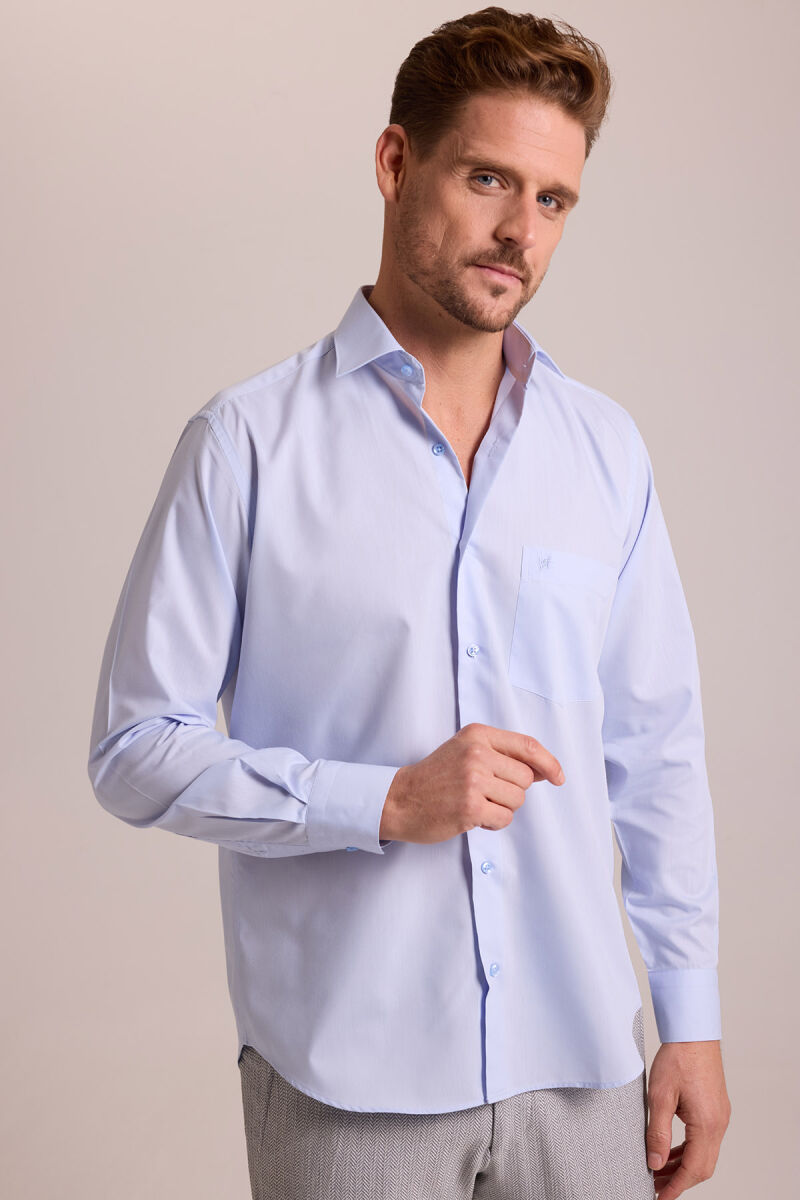 Erkek Açık Mavi Regular Fit Uzun Kollu Pamuklu Gömlek - 2