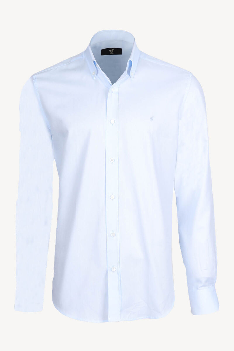 Erkek Açık Mavi Slim Fit Oxford Gömlek - 1