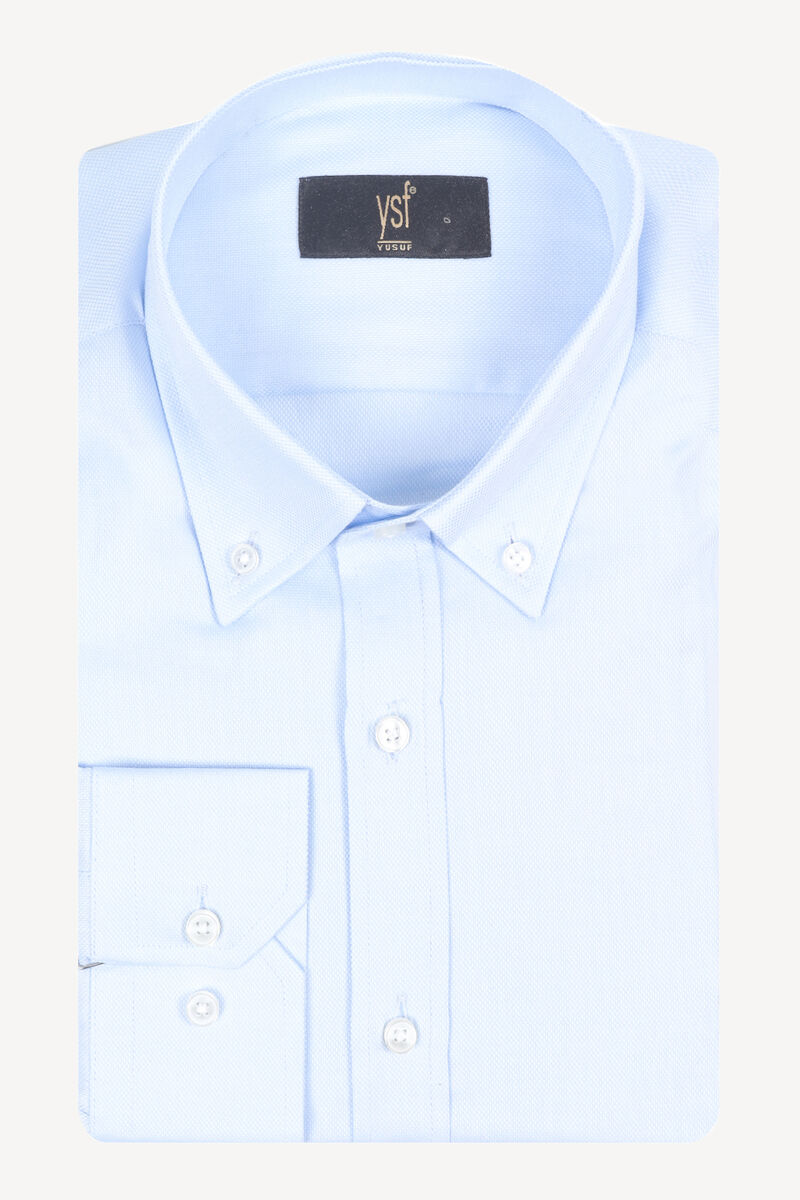 Erkek Açık Mavi Slim Fit Oxford Gömlek - 3
