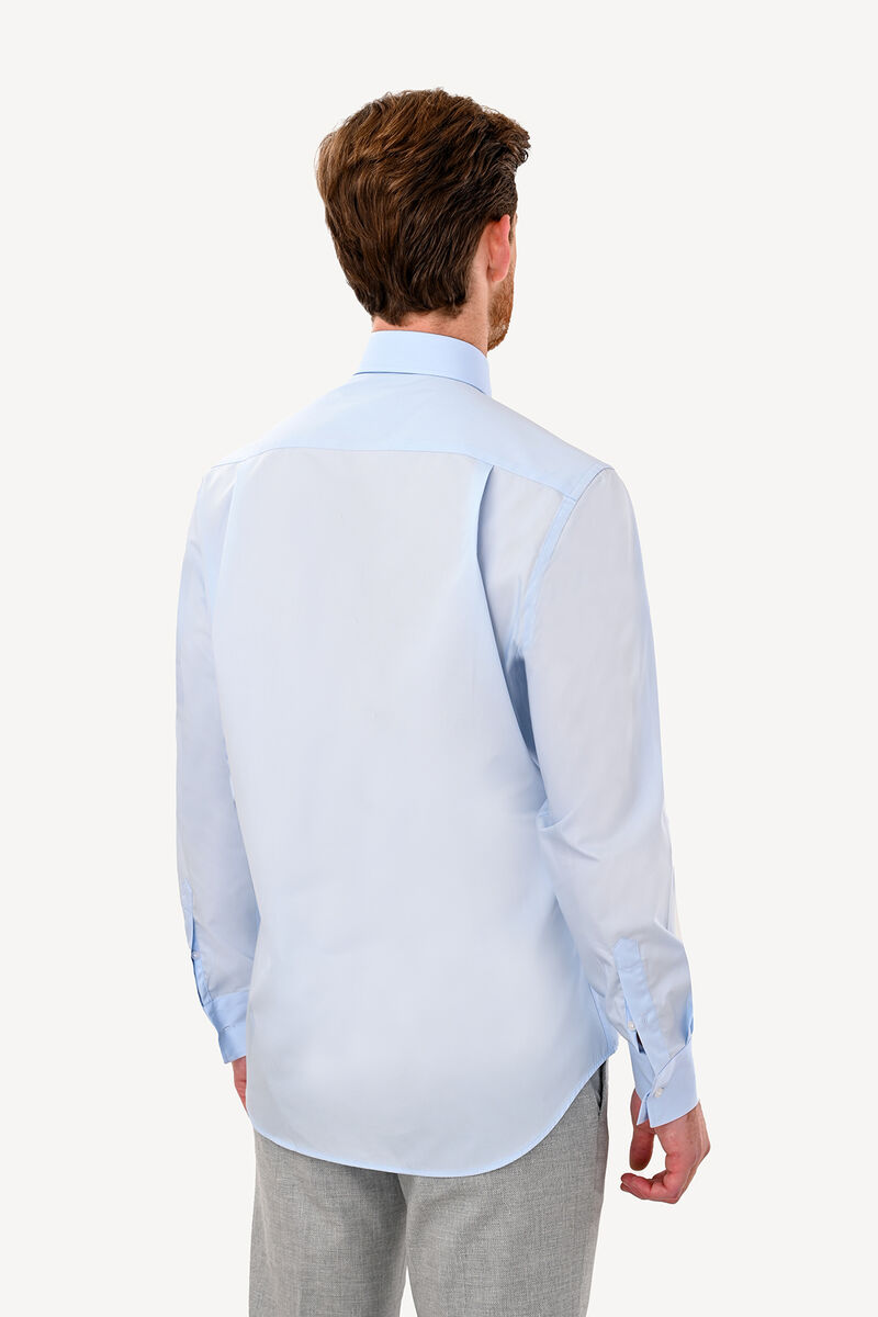 Erkek Açık Mavi Uzun Kol Klasik Saten Gömlek - 3