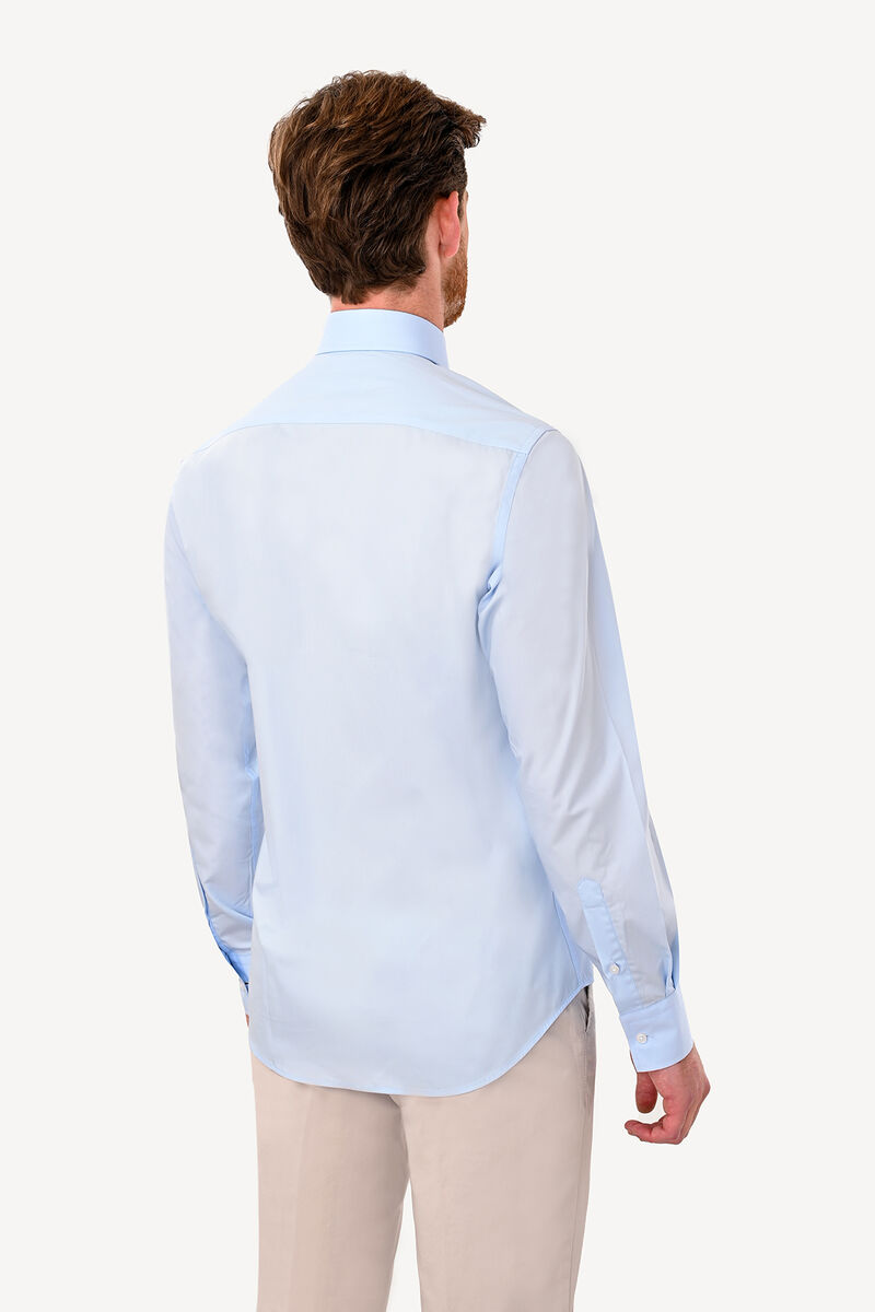 Erkek Açık Mavi Uzun Kol Silim Fit Saten Gömlek - 5