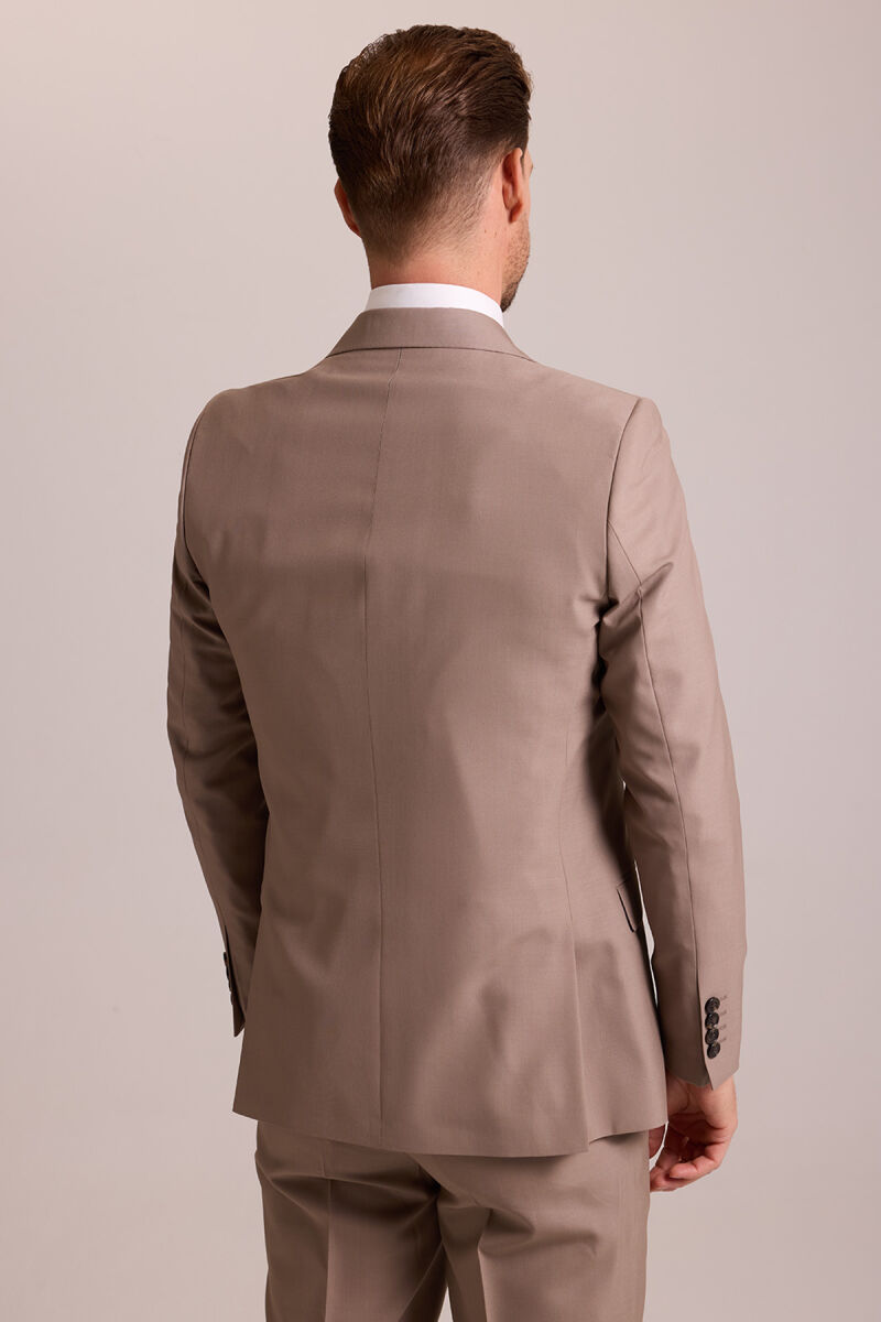 Erkek Bej Regular Fit Kruvaze Yün Takım Elbise - 8