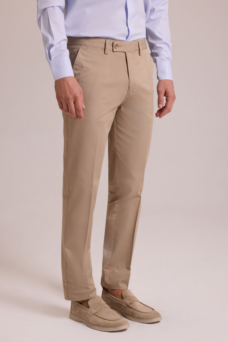 Erkek Bej Yandan Cepli Kanvas Regular Fit Pantolon - 4
