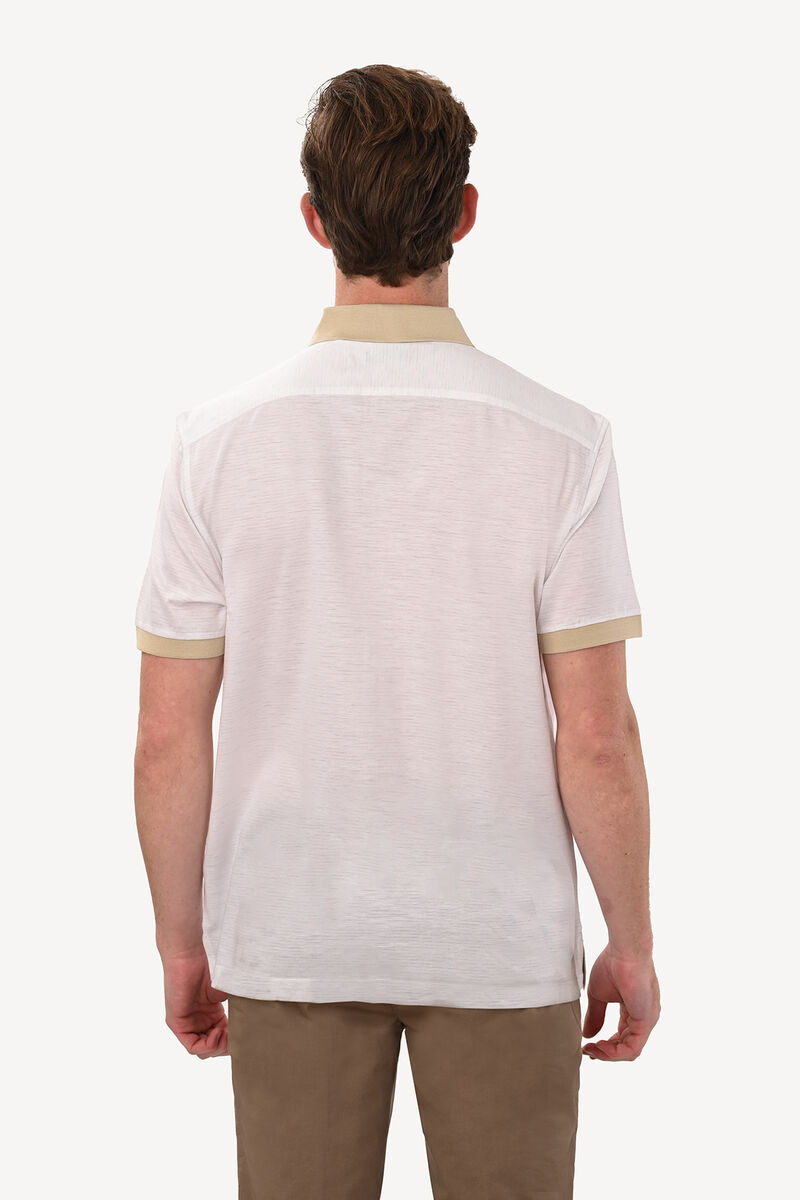 Erkek Beyaz Polo Yaka Regular Fit Desenli Tshirt - 5