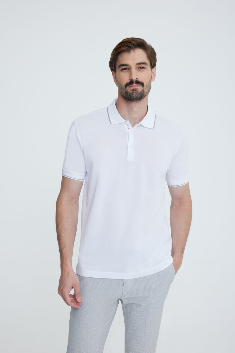 Erkek Beyaz Polo Yaka T-shirt - 1