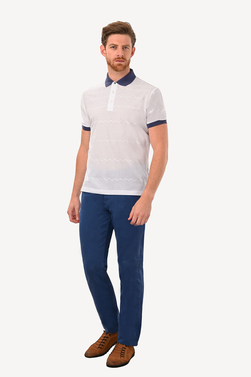 Erkek Beyaz Regular Fit Polo Yaka Desenli Tshirt - 3