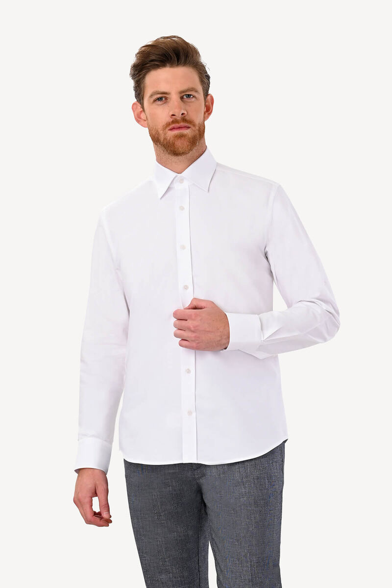 Erkek Beyaz Slim Fit Uzun Kol Oxfortl Gömlek - 1