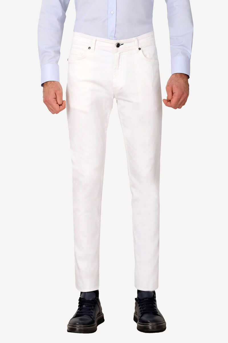 Erkek Beyaz Üsten Cepli Slim Fit Kanvas Pantolon - 2