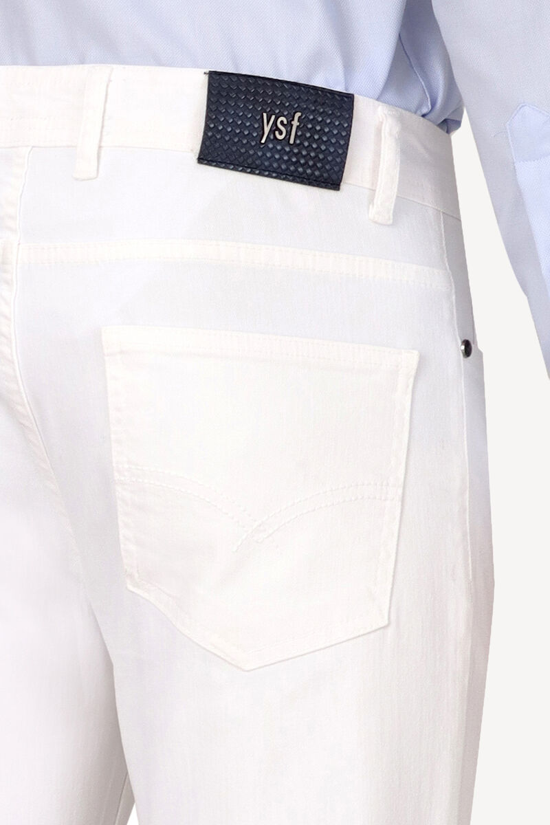 Erkek Beyaz Üsten Cepli Slim Fit Kanvas Pantolon - 5