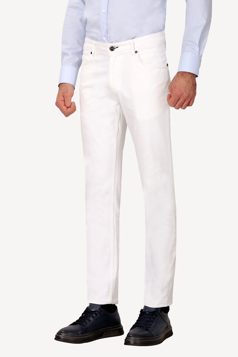Erkek Beyaz Üsten Cepli Slim Fit Kanvas Pantolon - 3