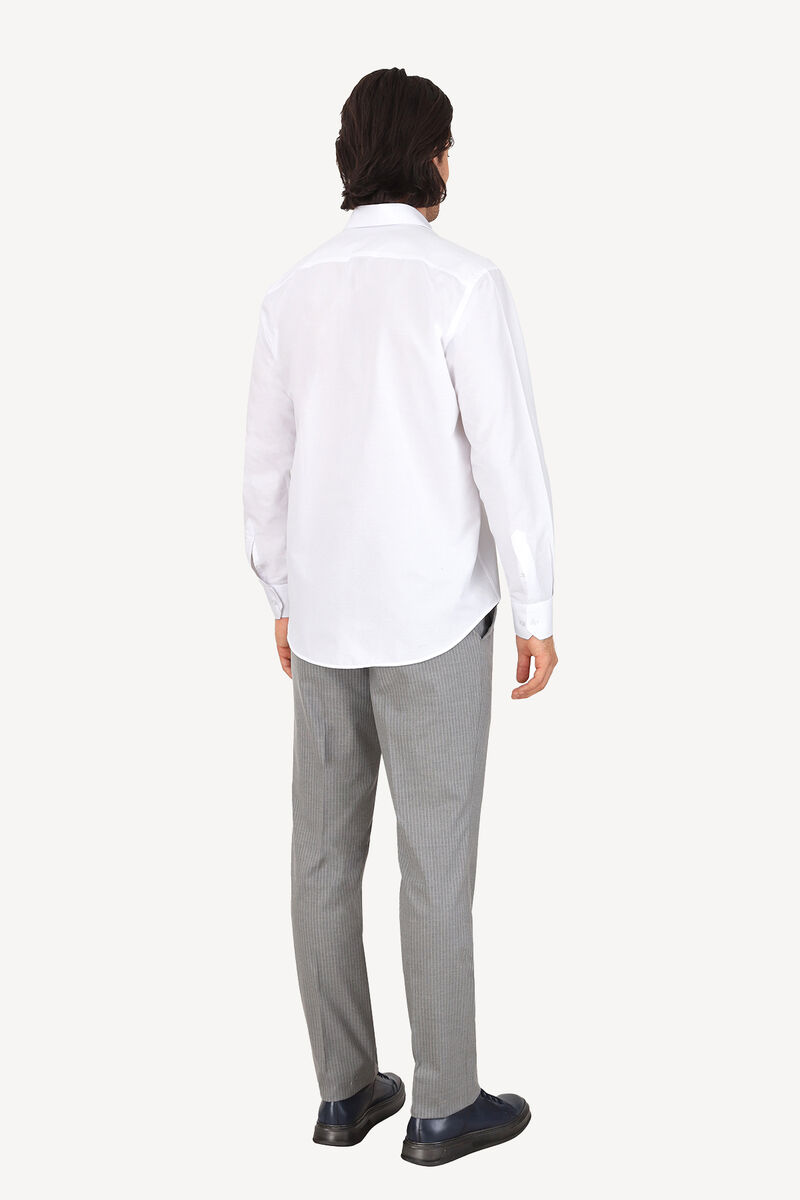 Erkek Beyaz Uzun Kol Klasik Desenli Gömlek - 5