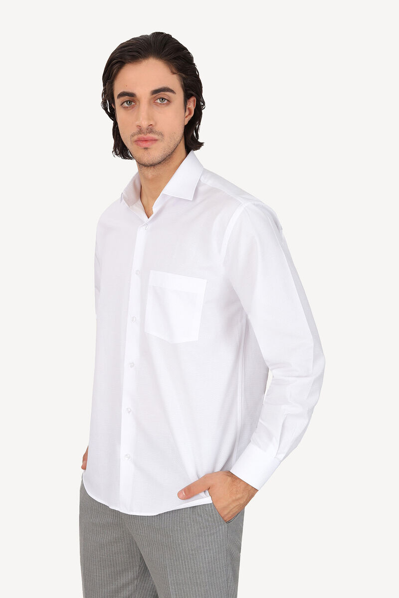 Erkek Beyaz Uzun Kol Klasik Desenli Gömlek - 2
