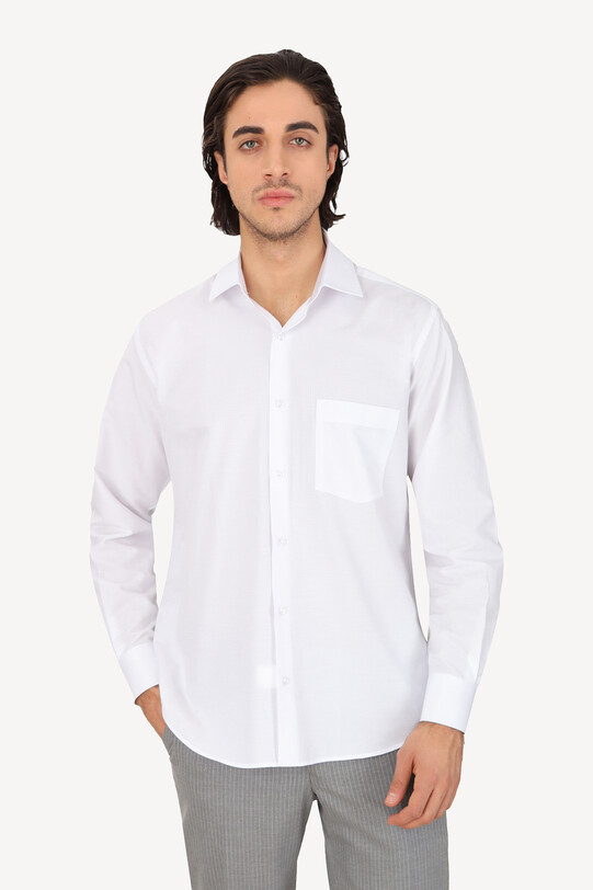 Erkek Beyaz Uzun Kol Klasik Desenli Gömlek