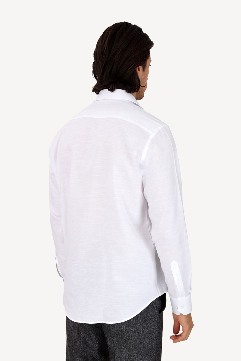 Erkek Beyaz Uzun Kol Klasik Gömlek - 4