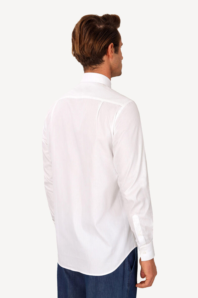 Erkek Beyaz Uzun Kol Klasik Kesim Çizgili Gömlek - 4