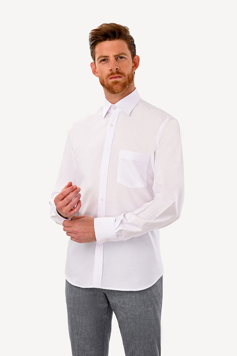 Erkek Beyaz Uzun Kol Klasik Oxfortl Gömlek - 2
