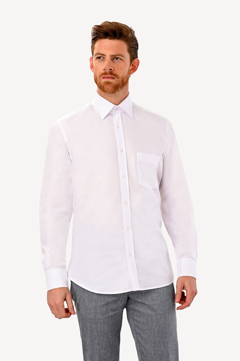 Erkek Beyaz Uzun Kol Klasik Oxfortl Gömlek - 1