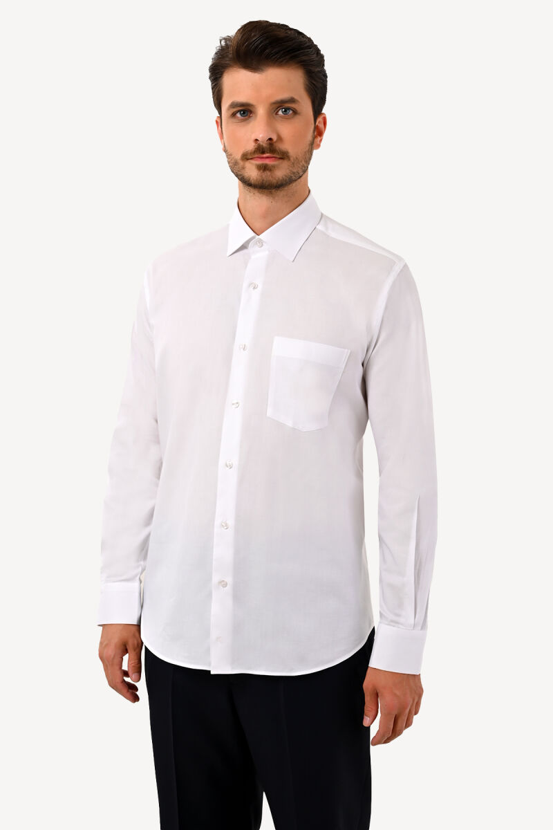 Erkek Beyaz Uzun Kol Regular Fit Gömlek - 3
