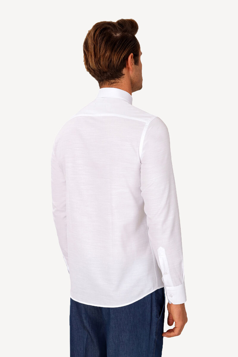 Erkek Beyaz Uzun Kol Slim Fit Desenli Gömlek - 4