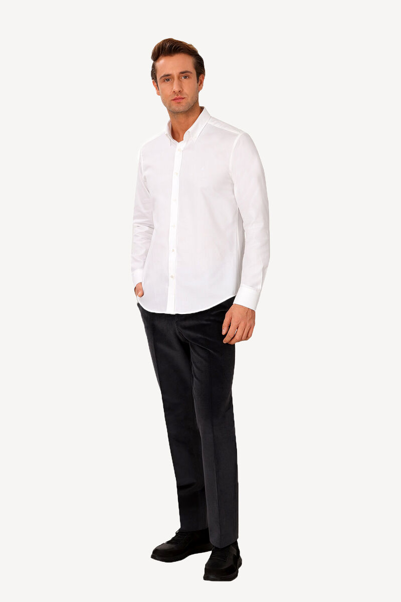Erkek Beyaz Uzun Kol Slim Fit Gömlek - 2