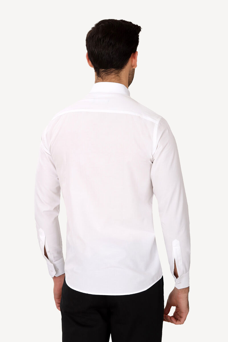 Erkek Beyaz Uzun Kol Slim Fit Yaka Düğmeli Gömlek - 4