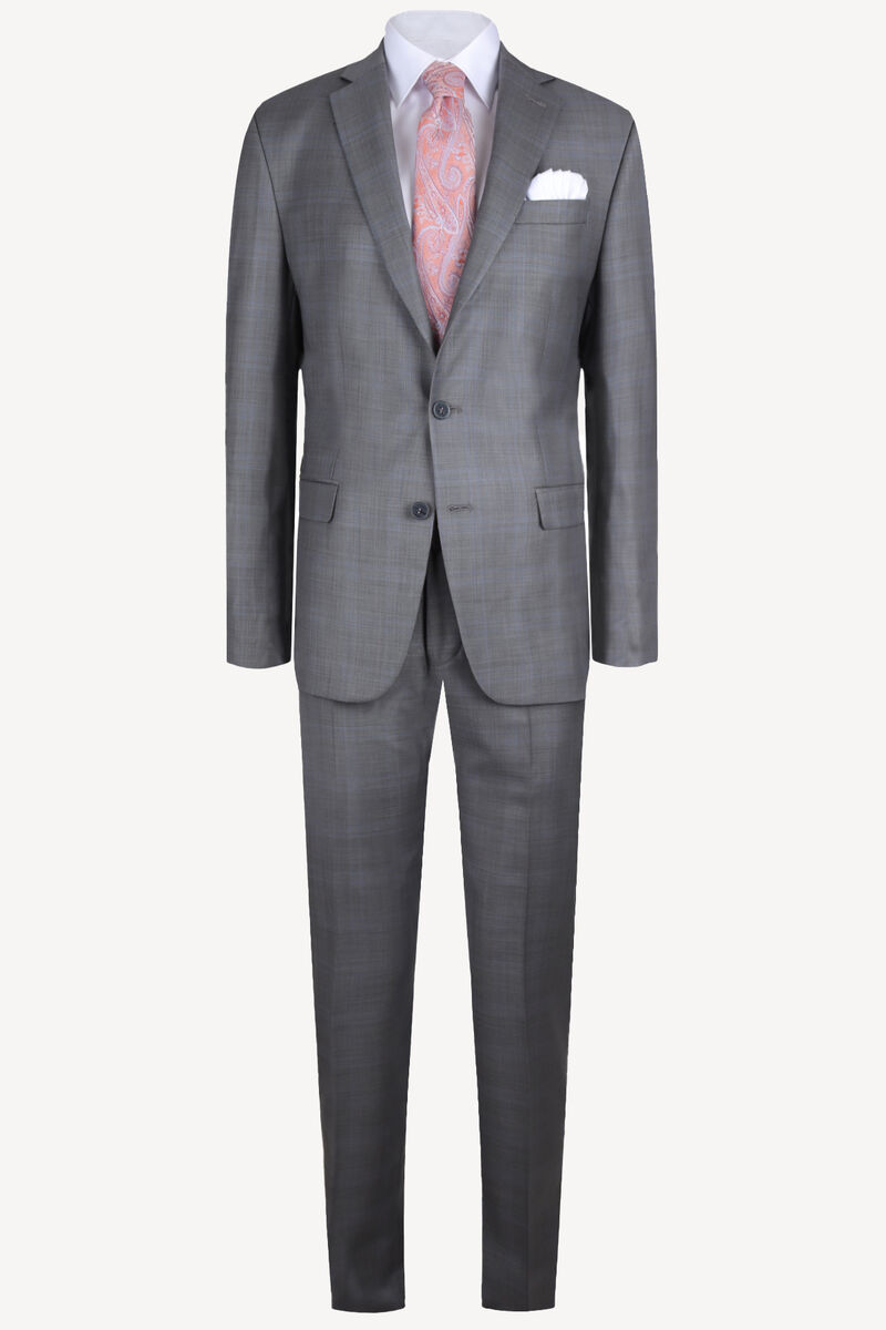Erkek Gri Klasik %100 Yün Çizgili Takım Elbise - 1