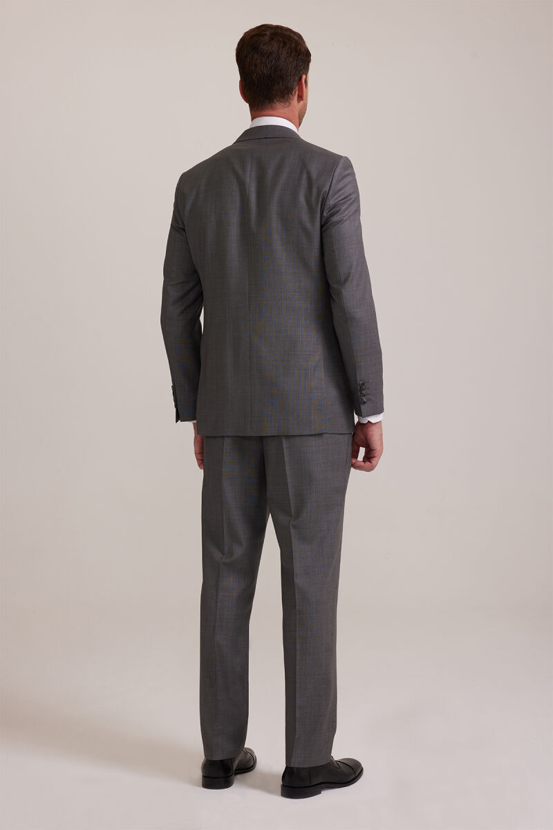 Erkek Gri Klasik Desenli Kumaş Takım Elbise - 8