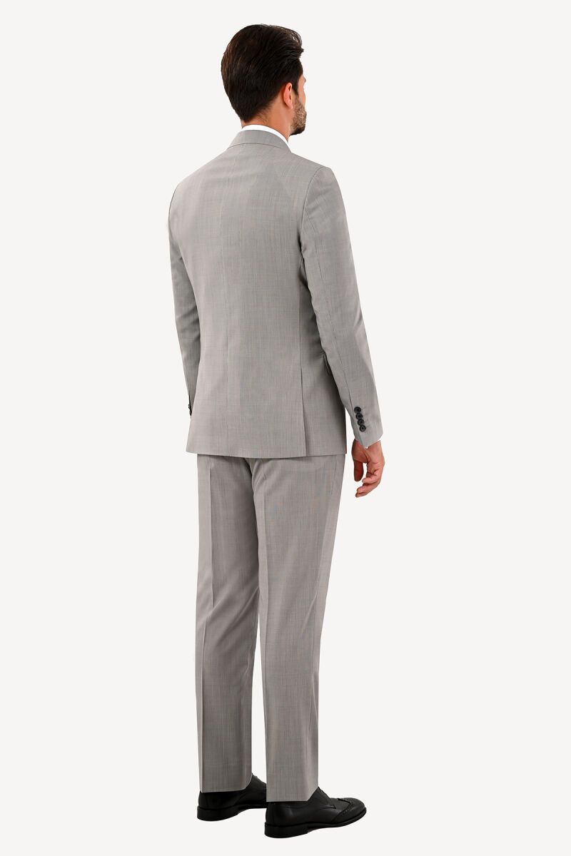 Erkek Gri Regular Fit %100 Yün Kruvaze Takım Elbise - 5