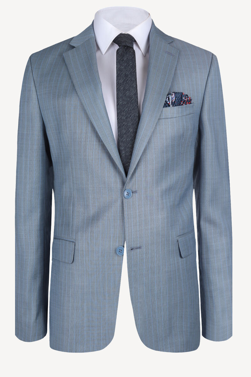 Erkek Havacı Mavi Klasik %100 Yün Çizgili Takım Elbise - 2