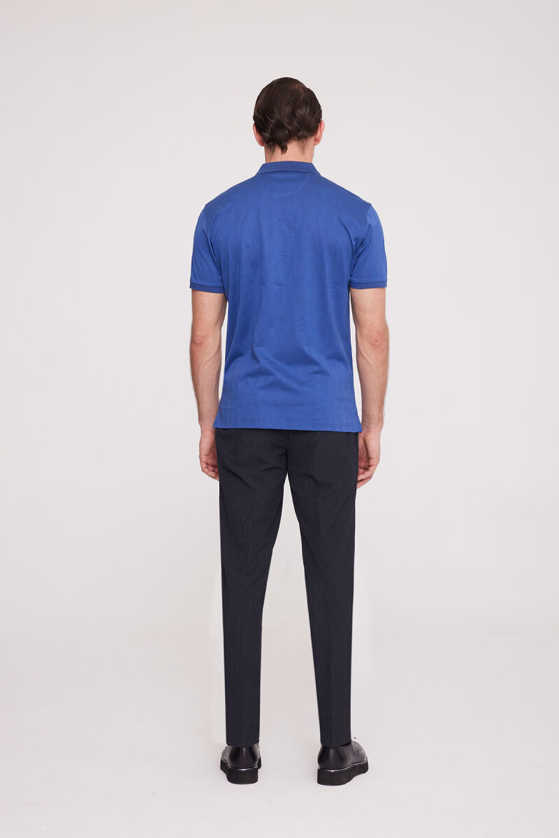 Erkek İndigo Mavi Polo Yaka Desenli T-Shirt - 5