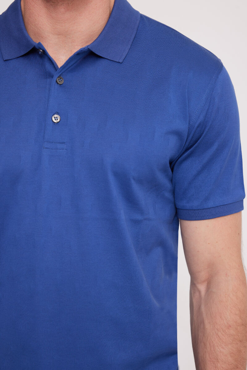 Erkek İndigo Mavi Polo Yaka Desenli T-Shirt - 4