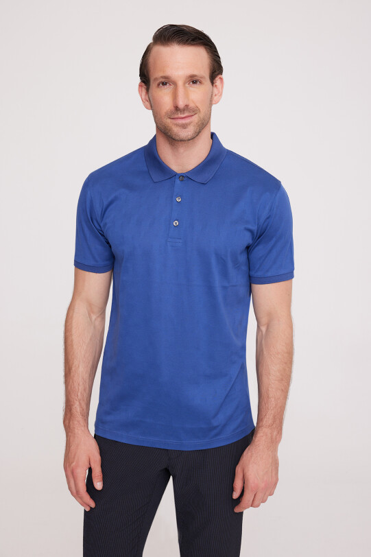 Erkek İndigo Mavi Polo Yaka Desenli T-Shirt