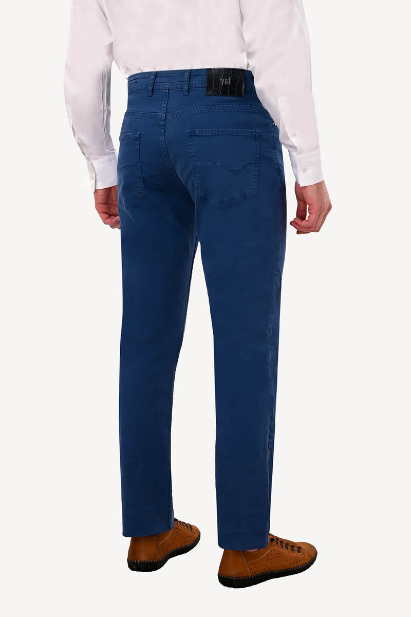 Erkek İndigo Mavi Slim Fit Kanvas Pantolon - 3