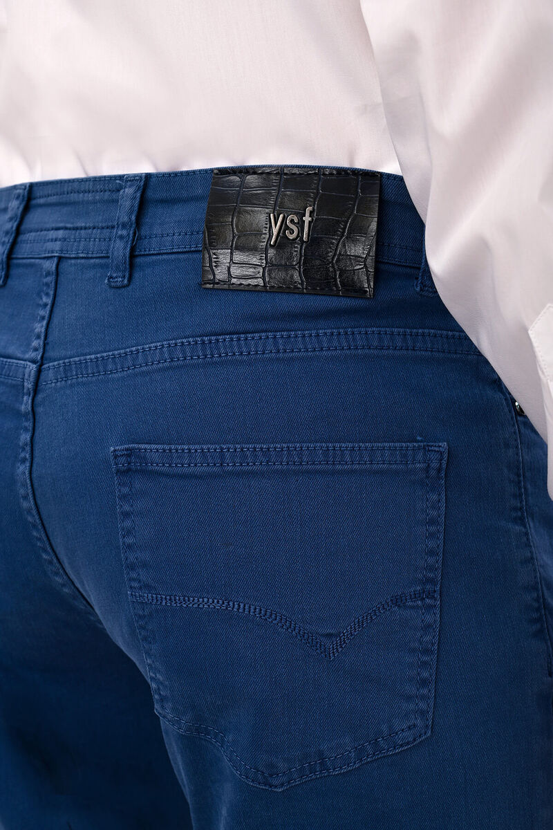 Erkek İndigo Mavi Slim Fit Kanvas Pantolon - 4