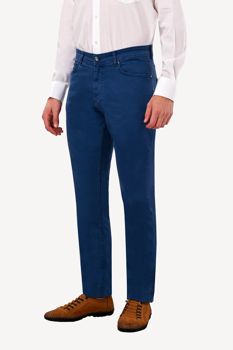 Erkek İndigo Mavi Slim Fit Kanvas Pantolon - 2