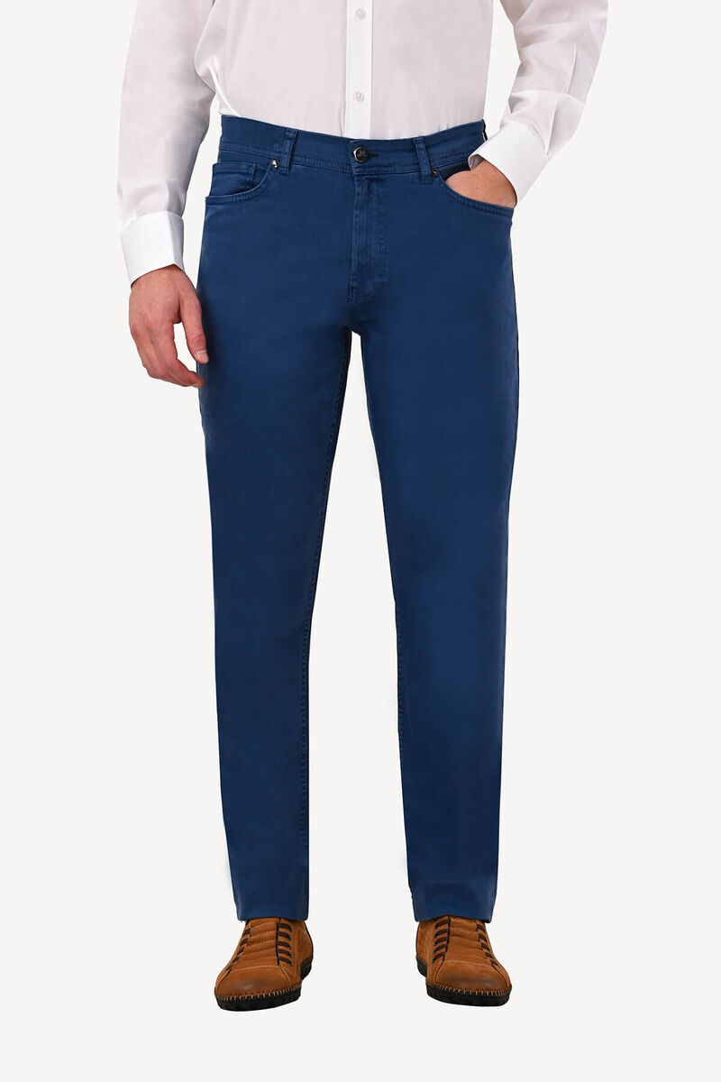 Erkek İndigo Mavi Slim Fit Kanvas Pantolon - 1