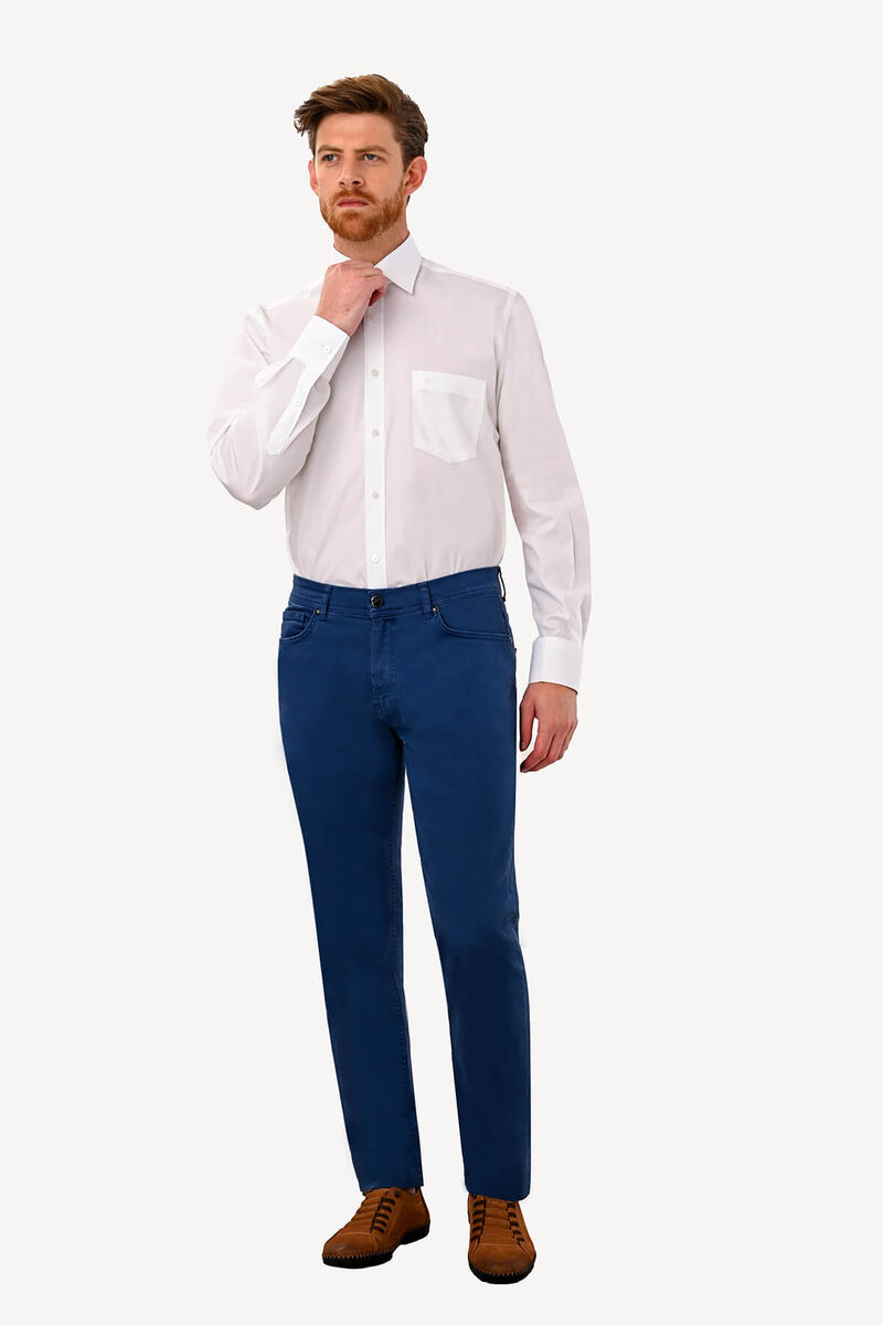 Erkek İndigo Mavi Slim Fit Kanvas Pantolon - 5