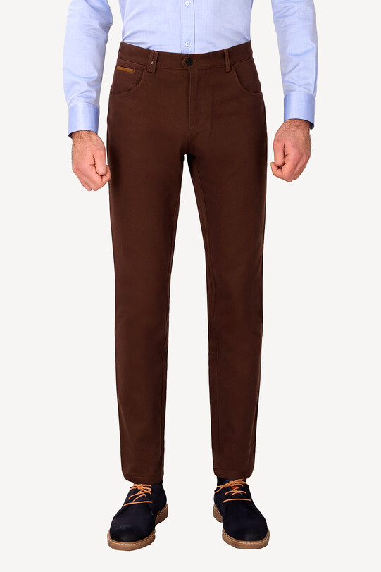 Erkek Kahverengi Regular Fıt Kanvas Spor Desenli Pantolon