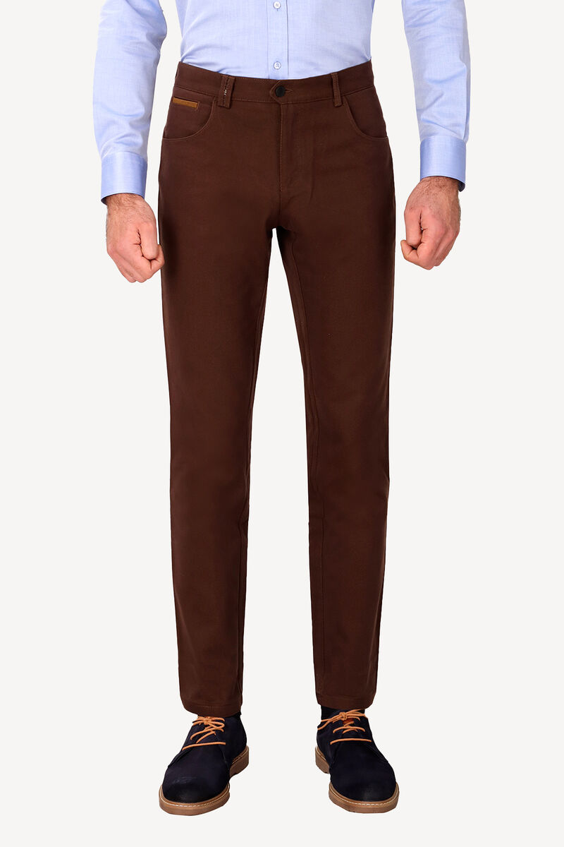 Erkek Kahverengi Regular Fıt Kanvas Spor Desenli Pantolon - 1