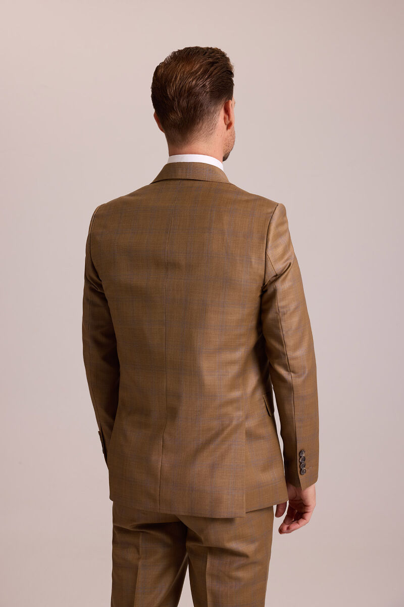 Erkek Kahverengi Regular Fit Kruvaze Takım Elbise - 8
