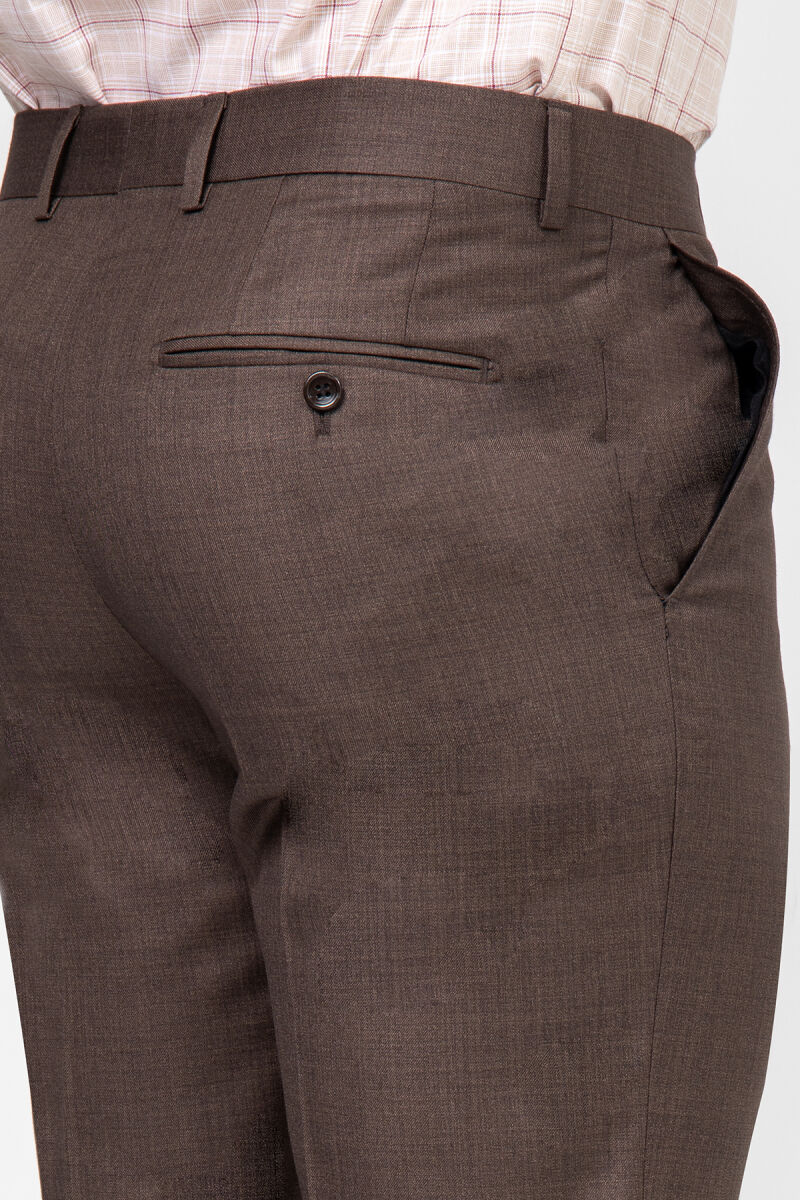Erkek Kahverengi Regular Fit Yünlü Kumaş Pantolon - 4