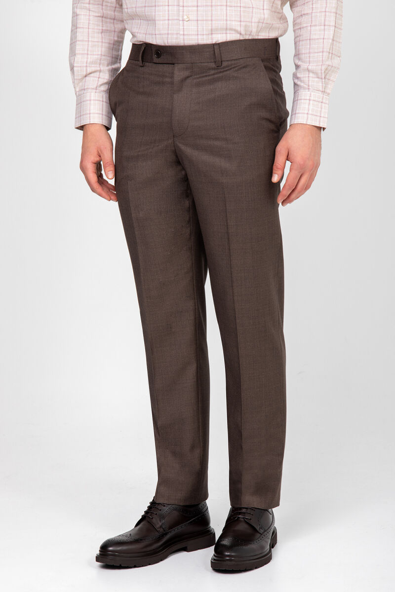 Erkek Kahverengi Regular Fit Yünlü Kumaş Pantolon - 3