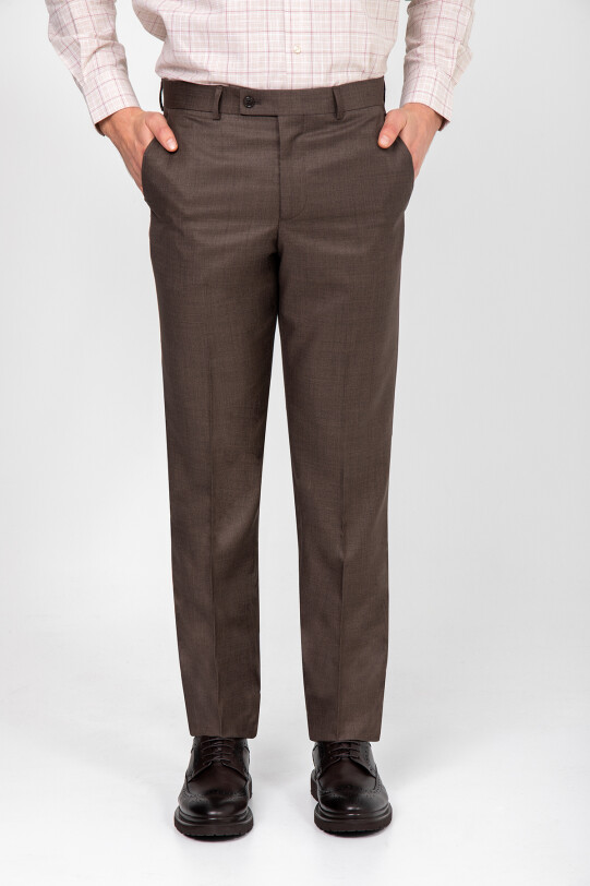 Erkek Kahverengi Regular Fit Yünlü Kumaş Pantolon