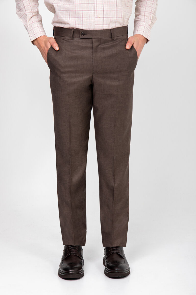 Erkek Kahverengi Regular Fit Yünlü Kumaş Pantolon - 1
