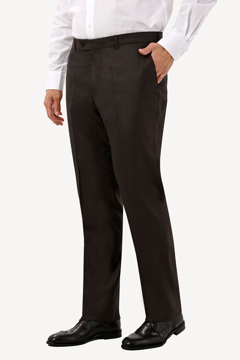 Erkek Kahverengi Yan Cep Regular Fit Kumaş Pantolon - 2